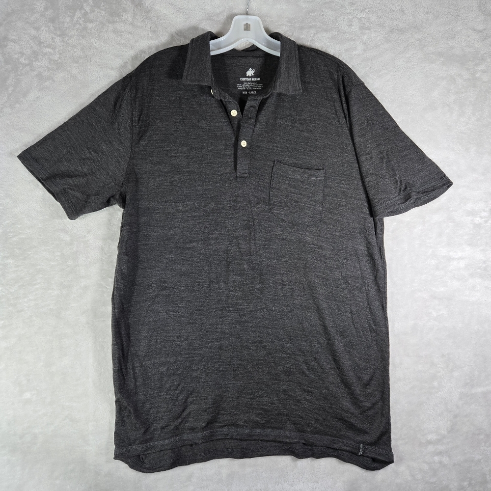 Woolly Everyday Merino Polo Shirt Mens Sz Large Gray Wool Short Sleeve Read Des!
